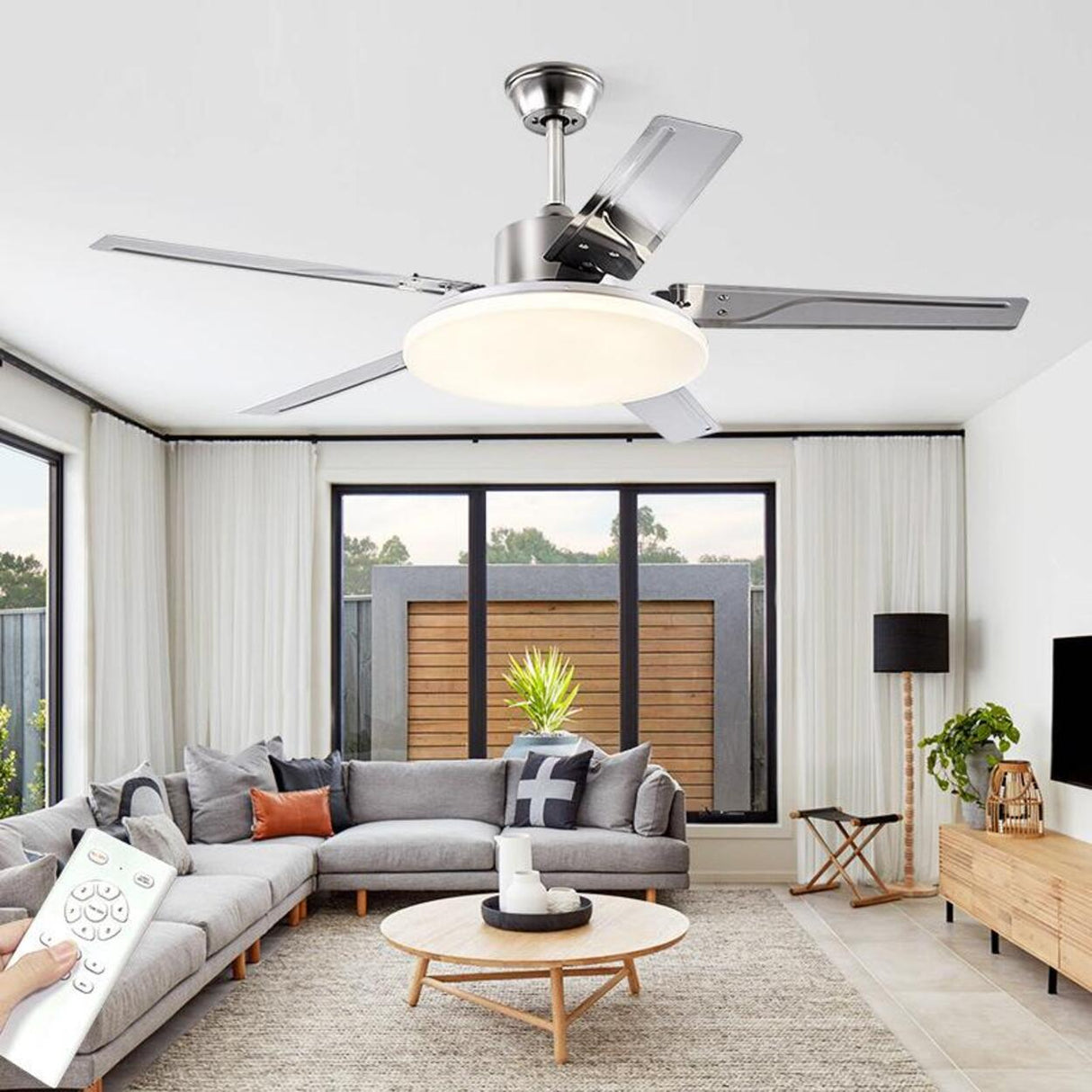 Modern Simple 5 Blade Metal Ceiling Fan with LED Light Image - 1