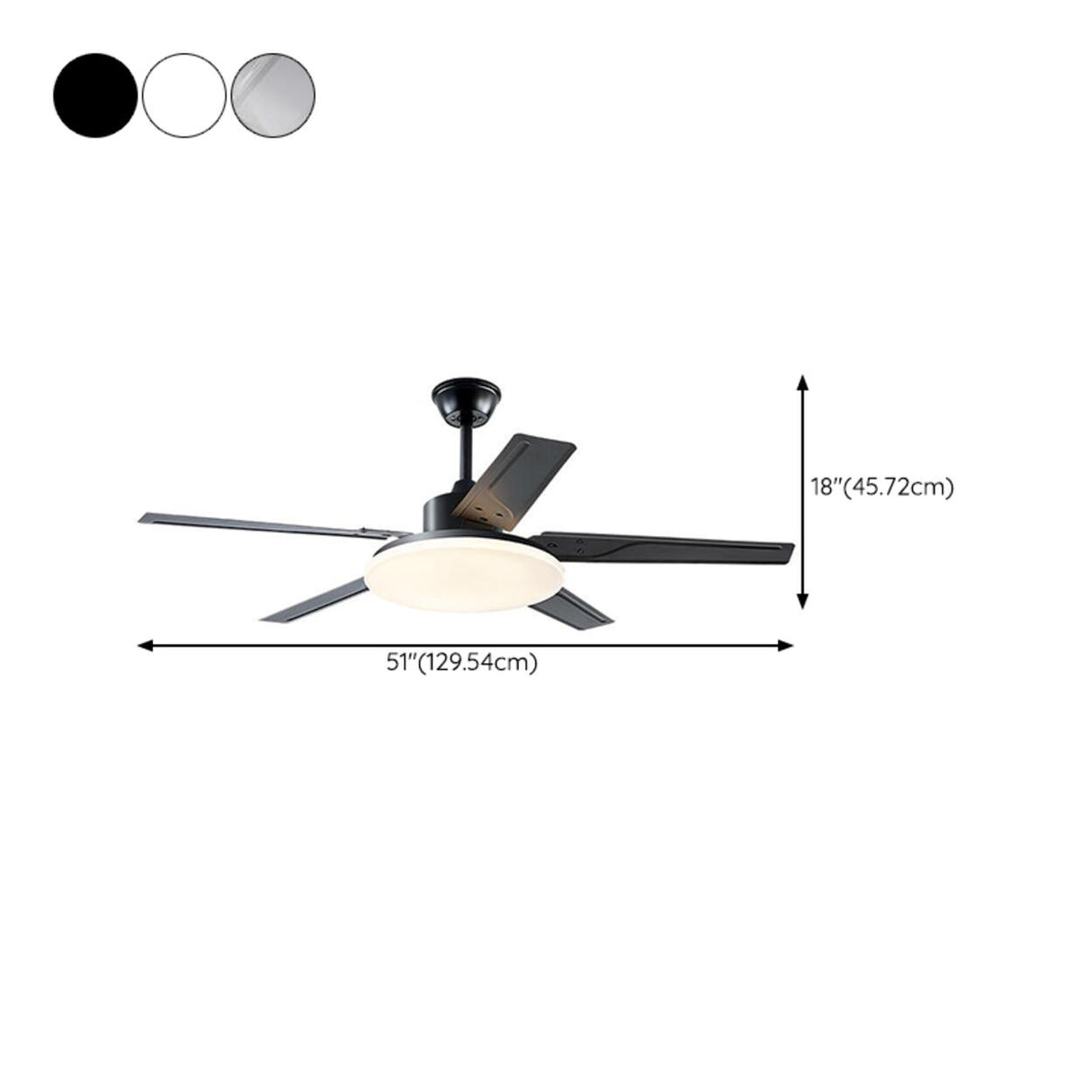 Modern Simple 5 Blade Metal Ceiling Fan with LED Light 