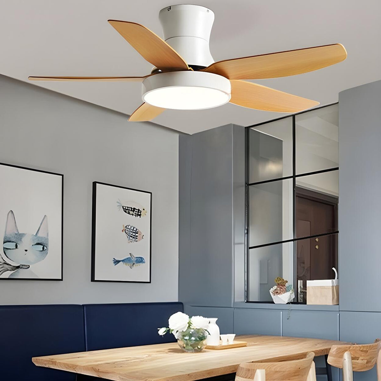 Modern Simple 5 Blade Windmill Ceiling Fan with Light Image - 1