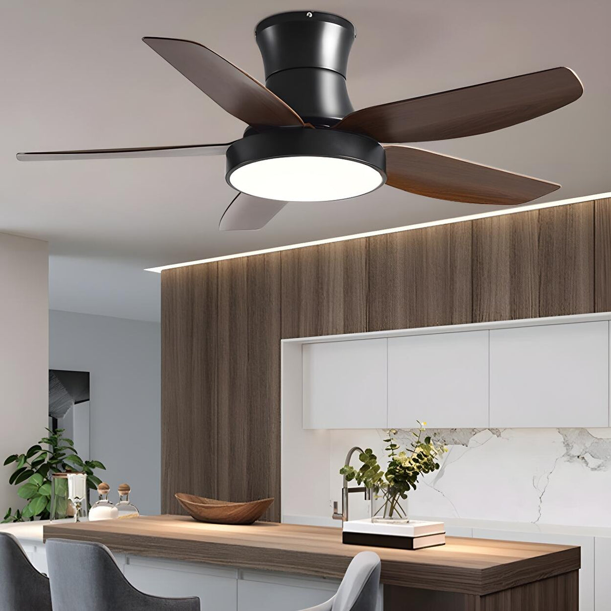 Modern Simple 5 Blade Windmill Ceiling Fan with Light Image - 2