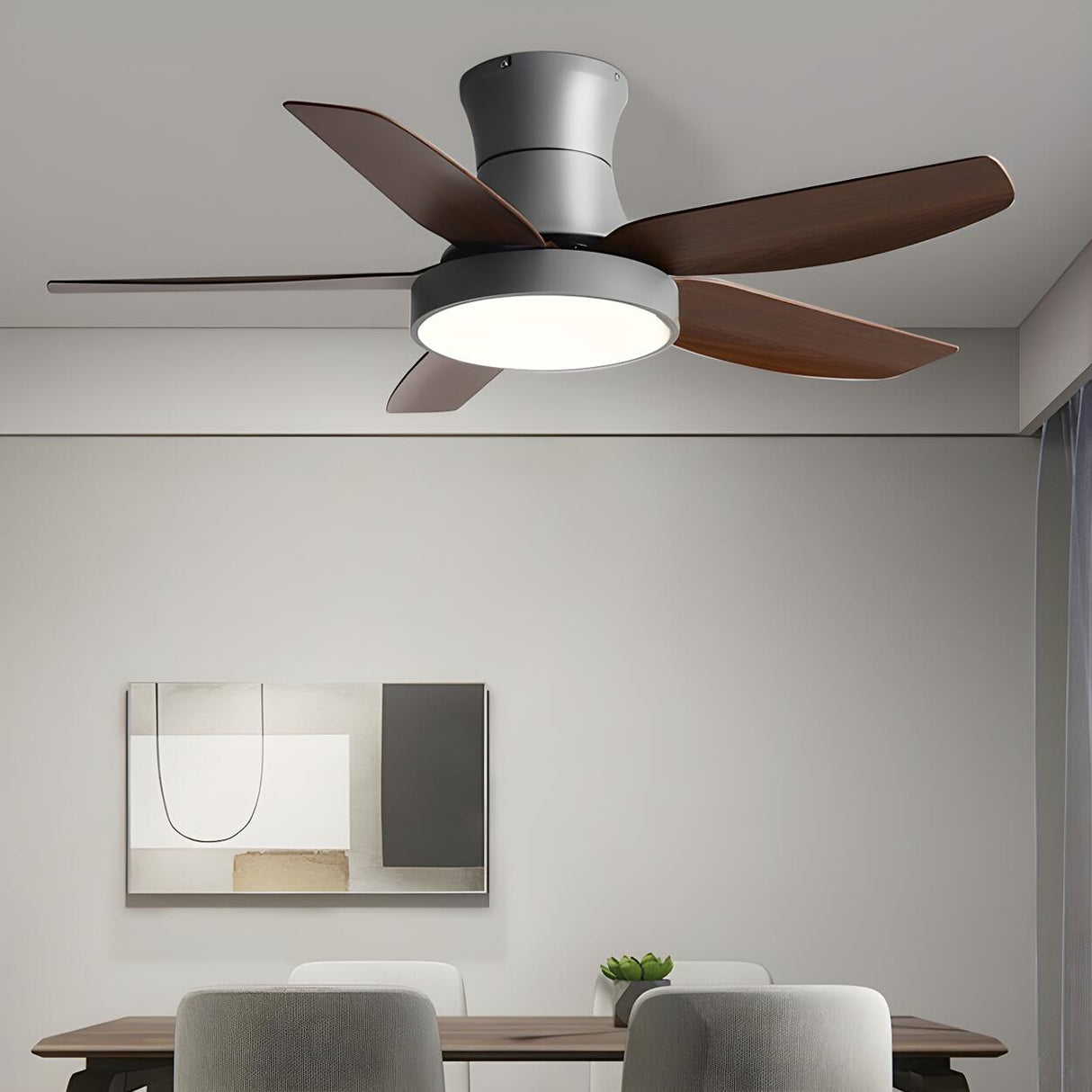 Modern Simple 5 Blade Windmill Ceiling Fan with Light Image - 3