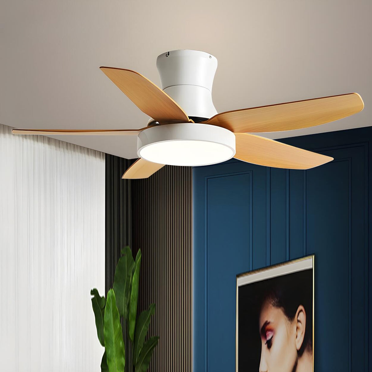 Modern Simple 5 Blade Windmill Ceiling Fan with Light Image - 5