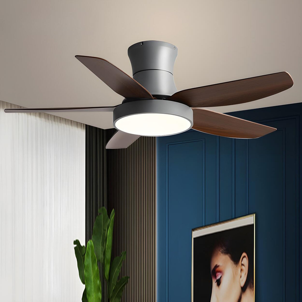 Modern Simple 5 Blade Windmill Ceiling Fan with Light Image - 6