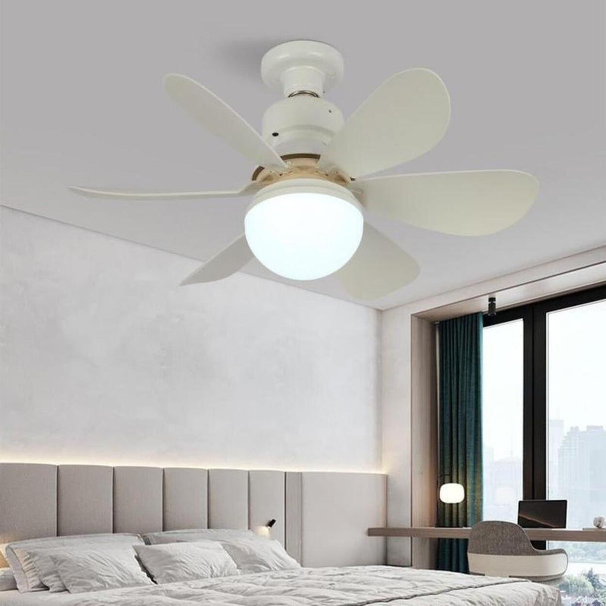 Modern Simple 6 Blade Dimming Ceiling Fan with Light Image - 1