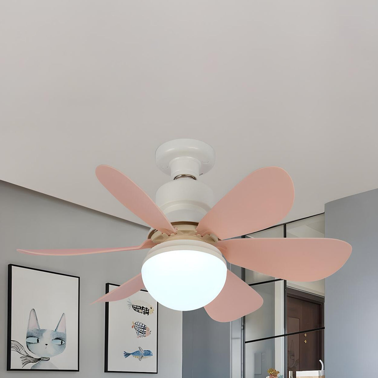 Modern Simple 6 Blade Dimming Ceiling Fan with Light Image - 8