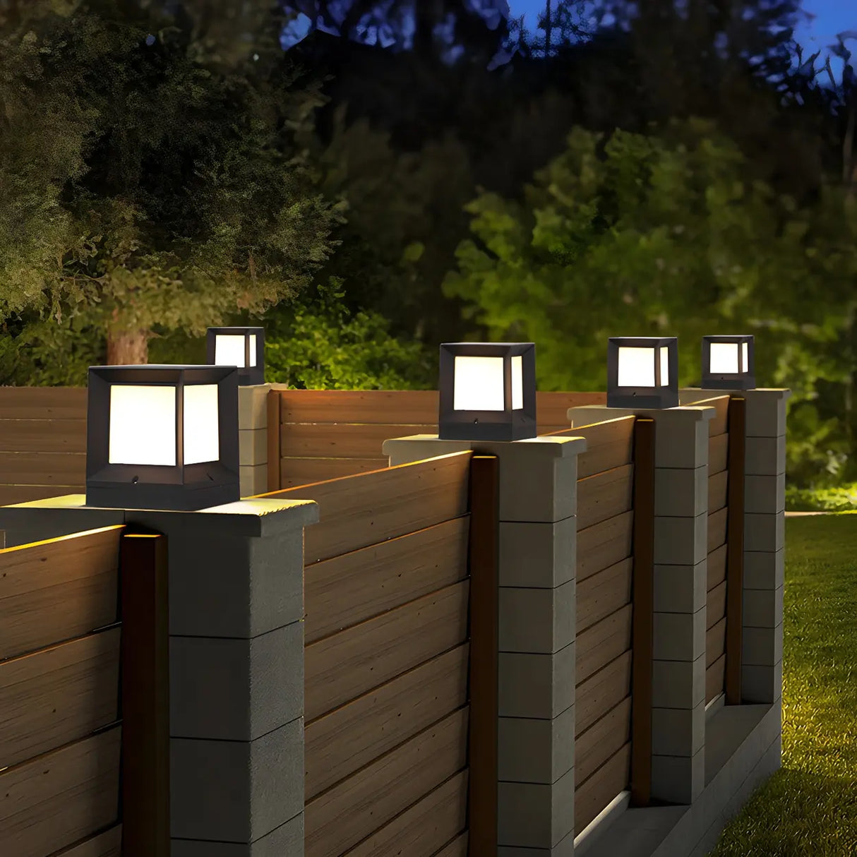 Modern Simple Black Cube Outdoor Metal LED Post Light Image - 2