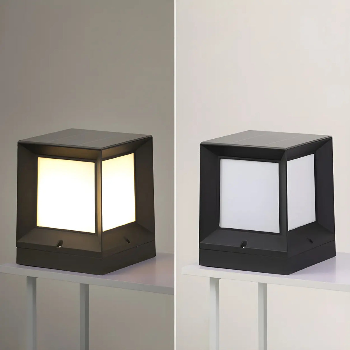 Modern Simple Black Cube Outdoor Metal LED Post Light Image - 6