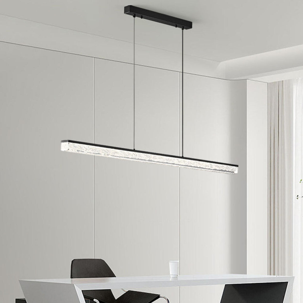 Modern Simple Black Linear Metal Island Pendant Light Image - 1