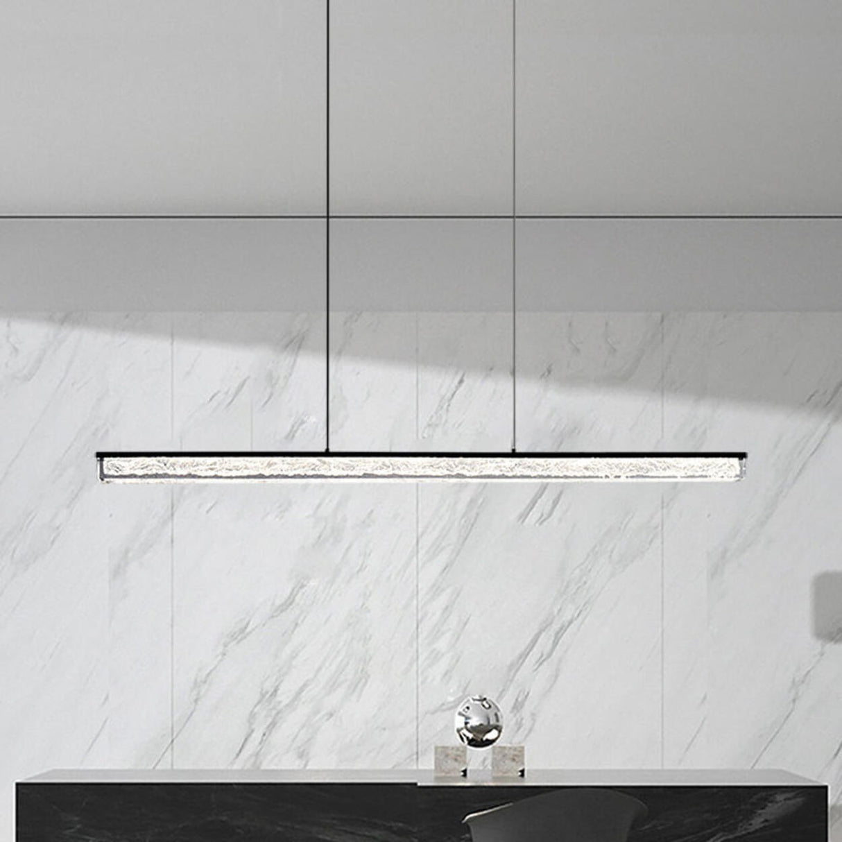 Modern Simple Black Linear Metal Island Pendant Light Image - 11