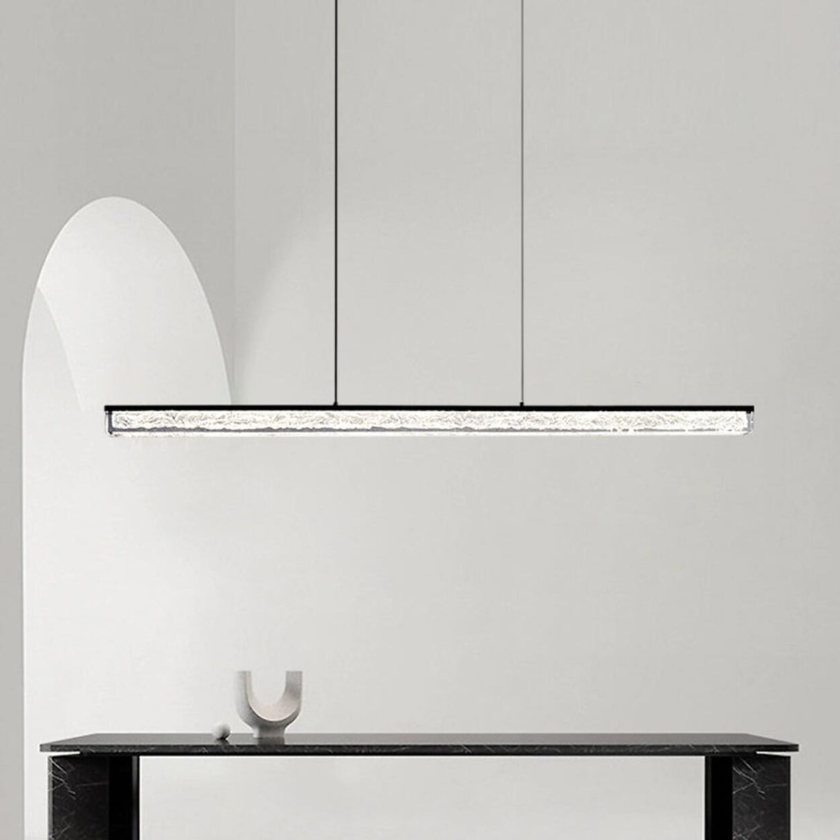 Modern Simple Black Linear Metal Island Pendant Light Image - 2