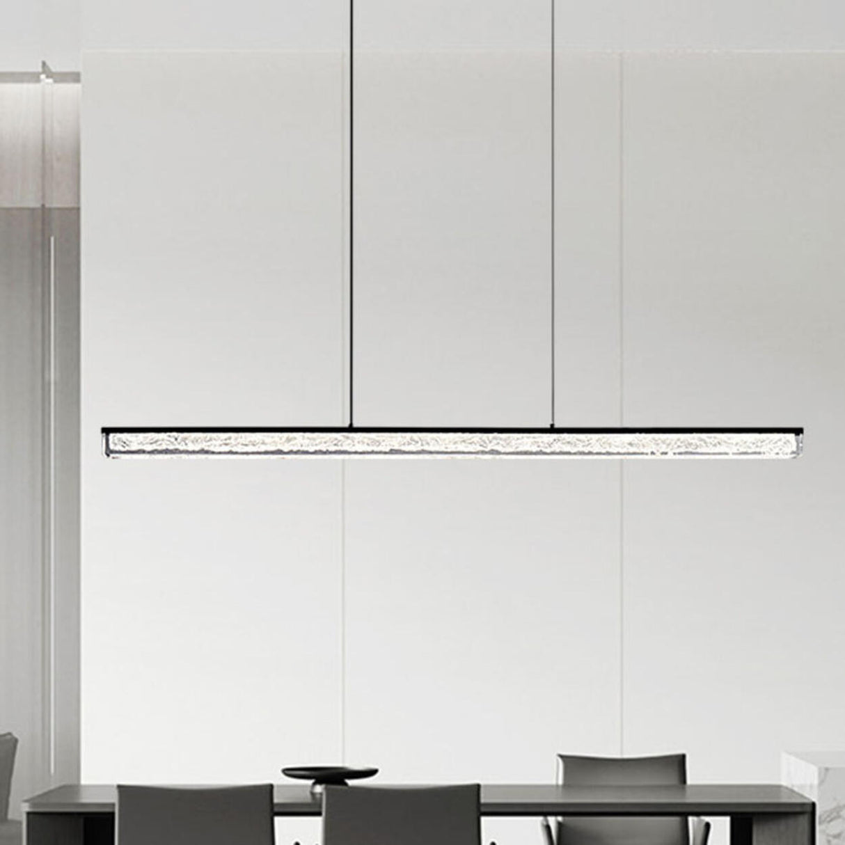 Modern Simple Black Linear Metal Island Pendant Light Image - 3