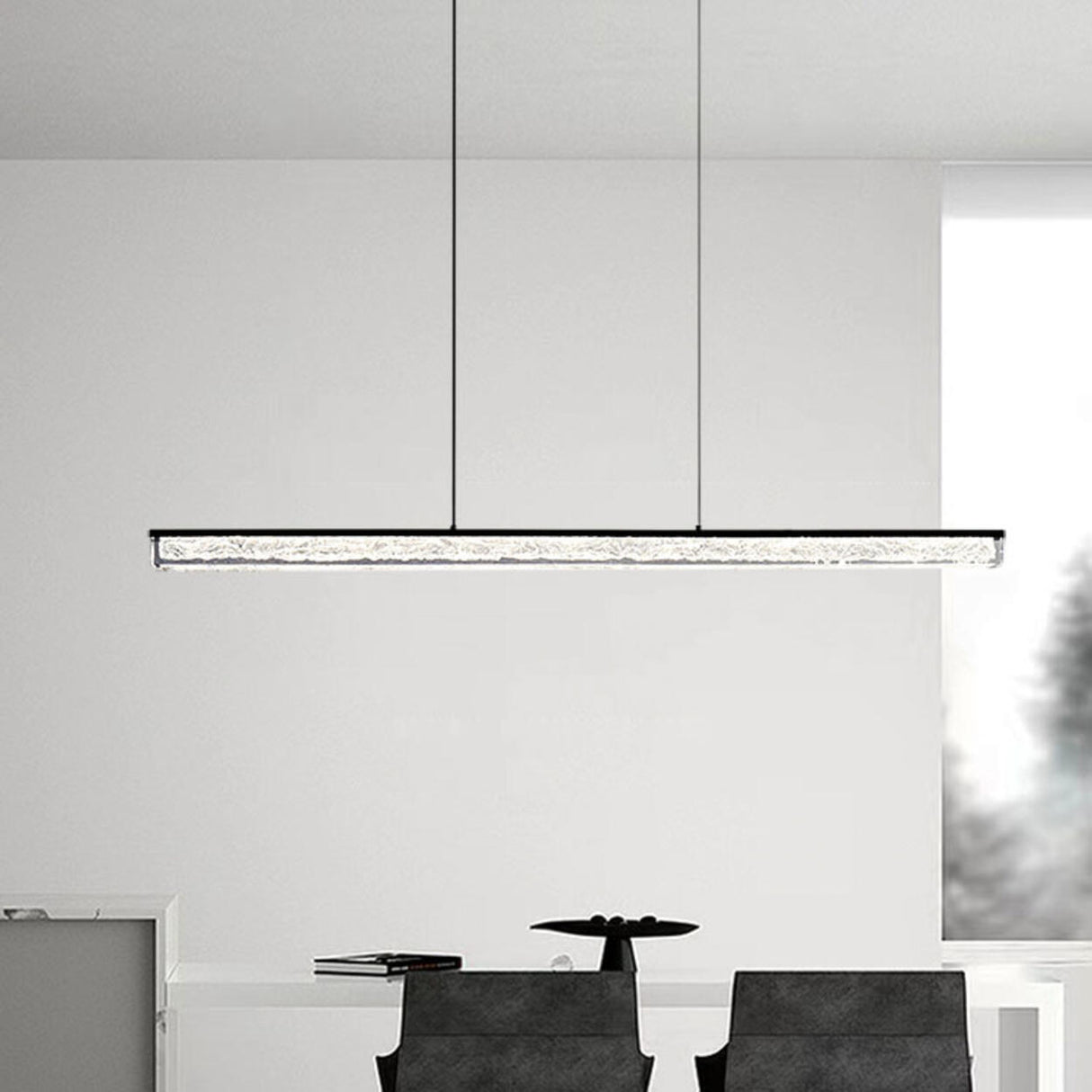 Modern Simple Black Linear Metal Island Pendant Light Image - 4