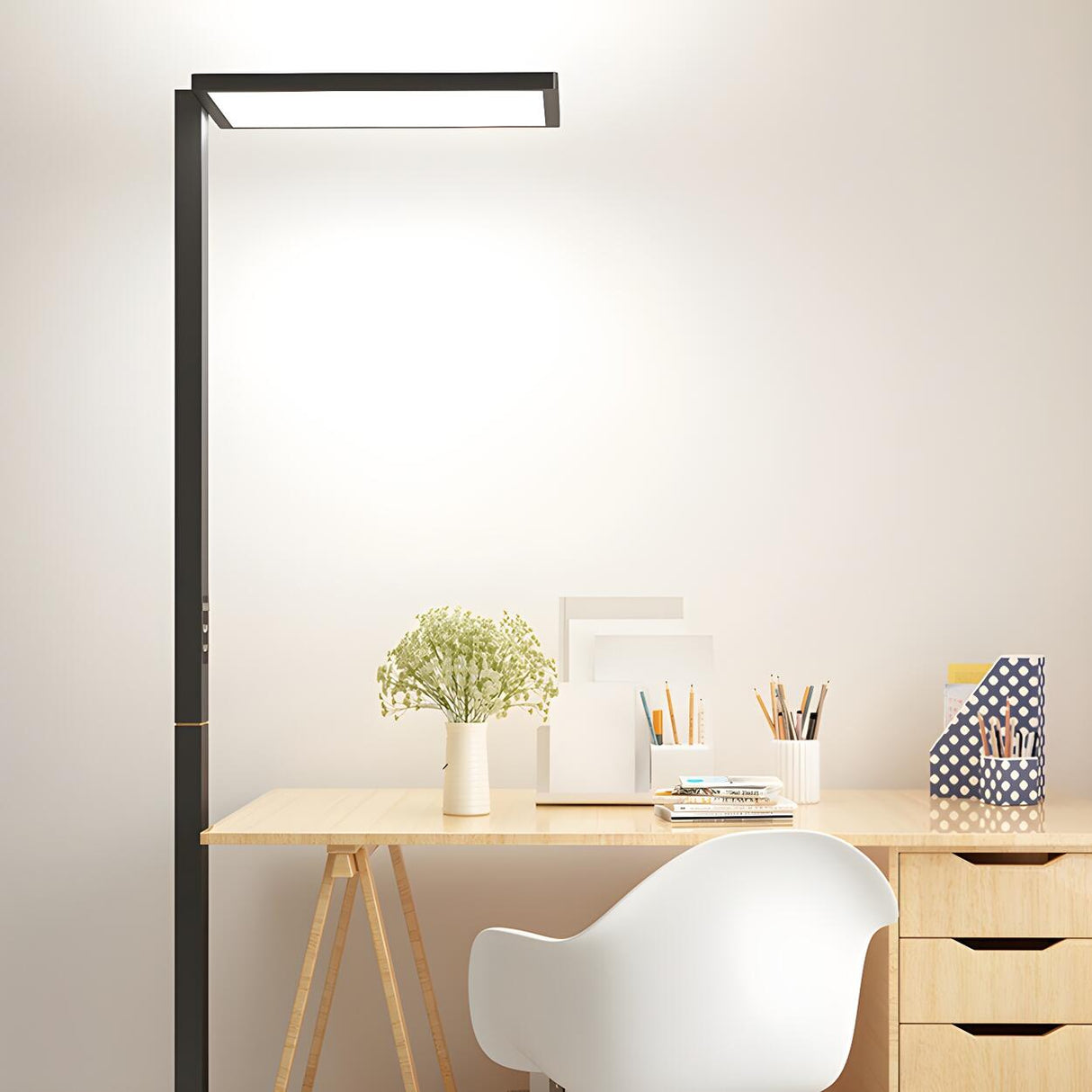 Modern Simple Black Rectangular LED Metal Floor Lamp Image - 1