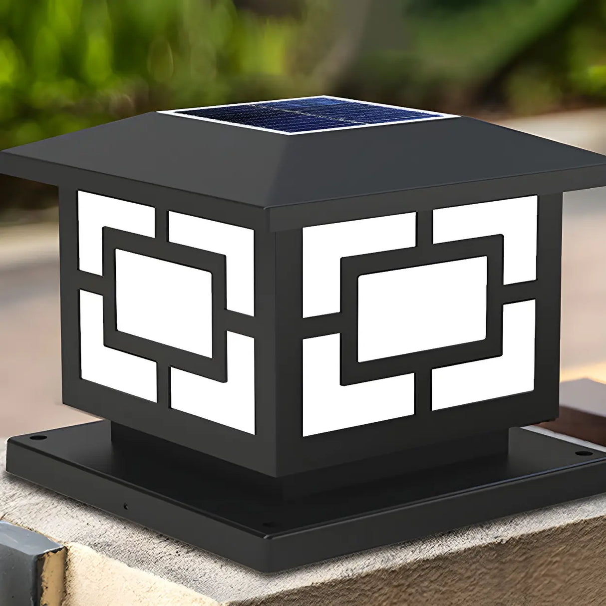 Modern Simple Black Solar Outdoor Square Pillar Lamp Image - 1