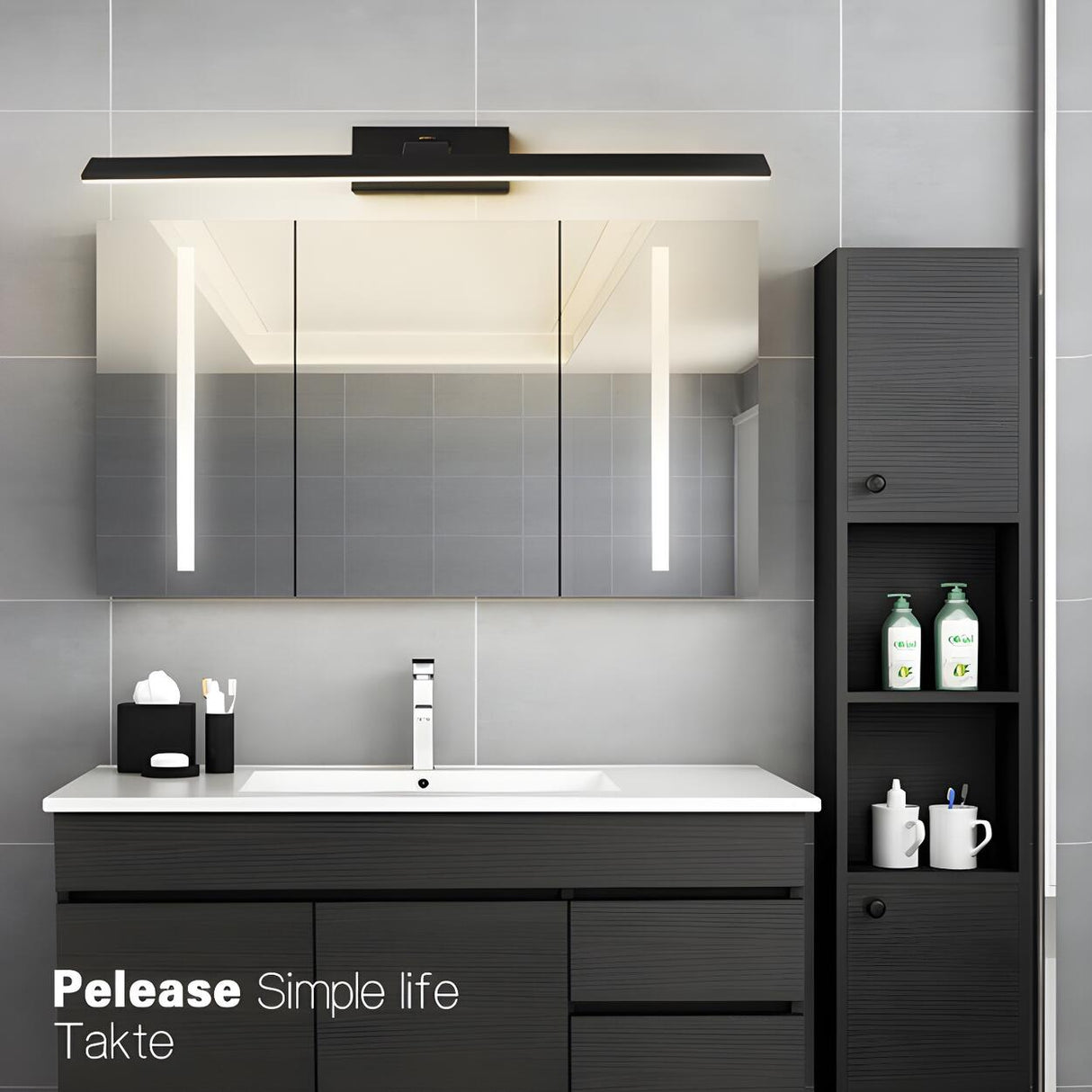 Modern Simple Black Strip LED Bathroom Vanity Light Image - 15