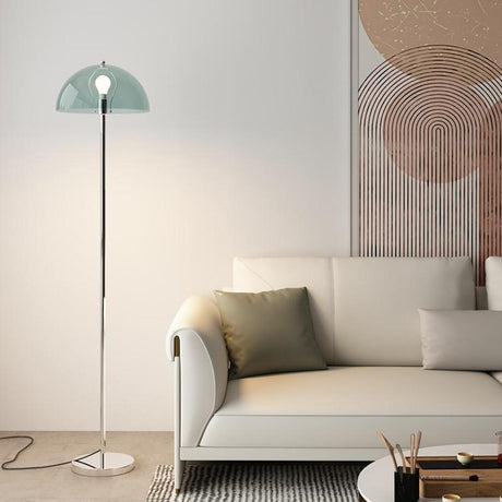 Modern Simple Blue Bowl Chrome Metal Floor Lamp Image - 1