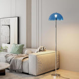 Modern Simple Blue Bowl Chrome Metal Floor Lamp Image - 3