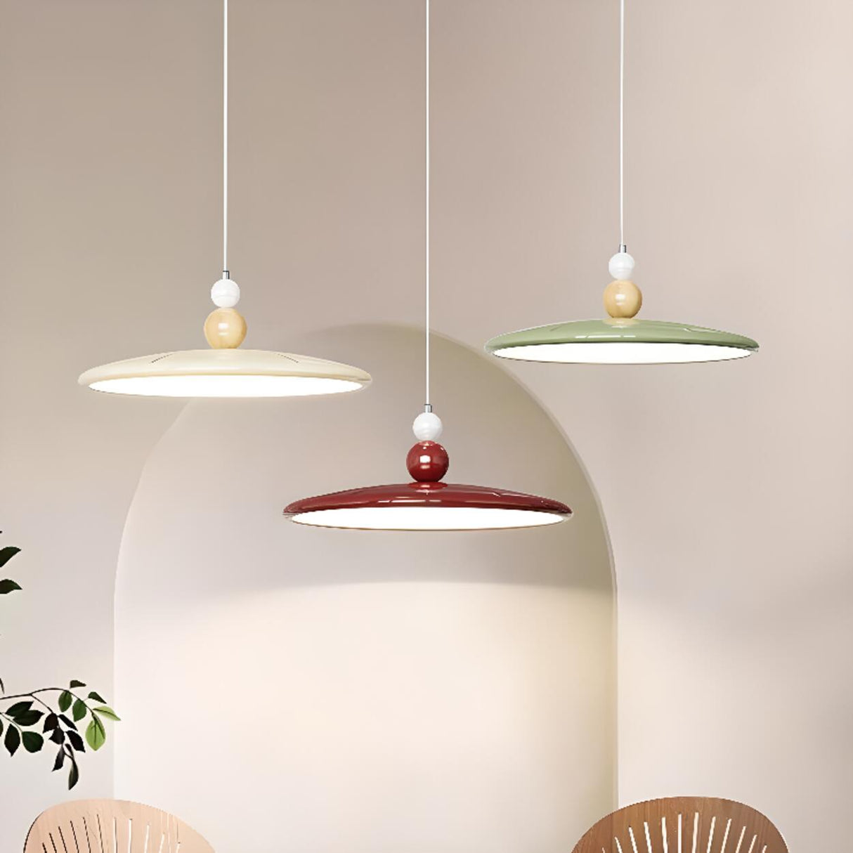 Modern Simple Ceramic Colorful Disc LED Pendant Light Image - 1