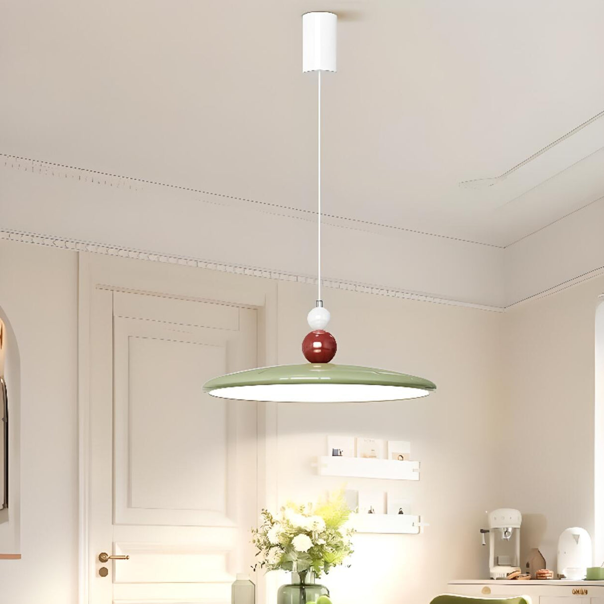 Modern Simple Ceramic Colorful Disc LED Pendant Light Image - 2