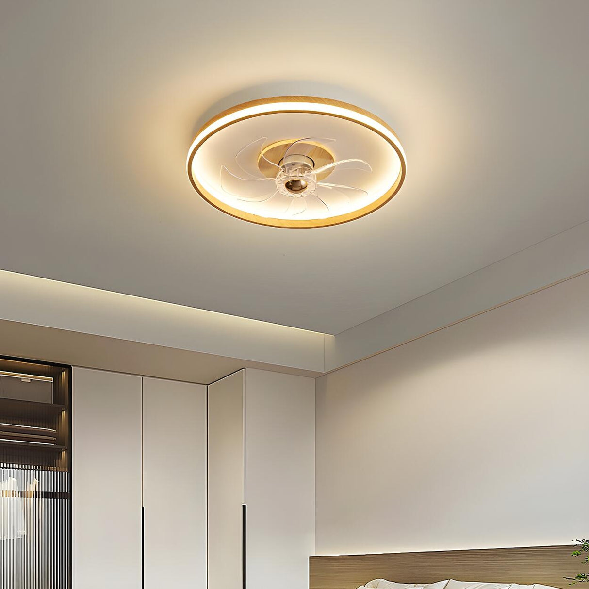 Modern Simple Circular Flush Ceiling Fan with Light Image - 1