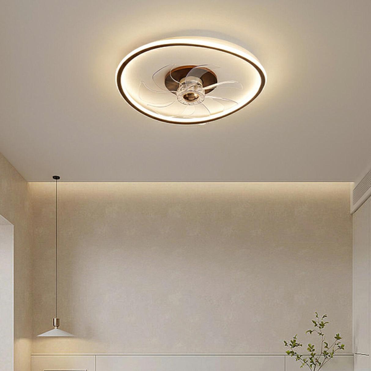 Modern Simple Circular Flush Ceiling Fan with Light Image - 15