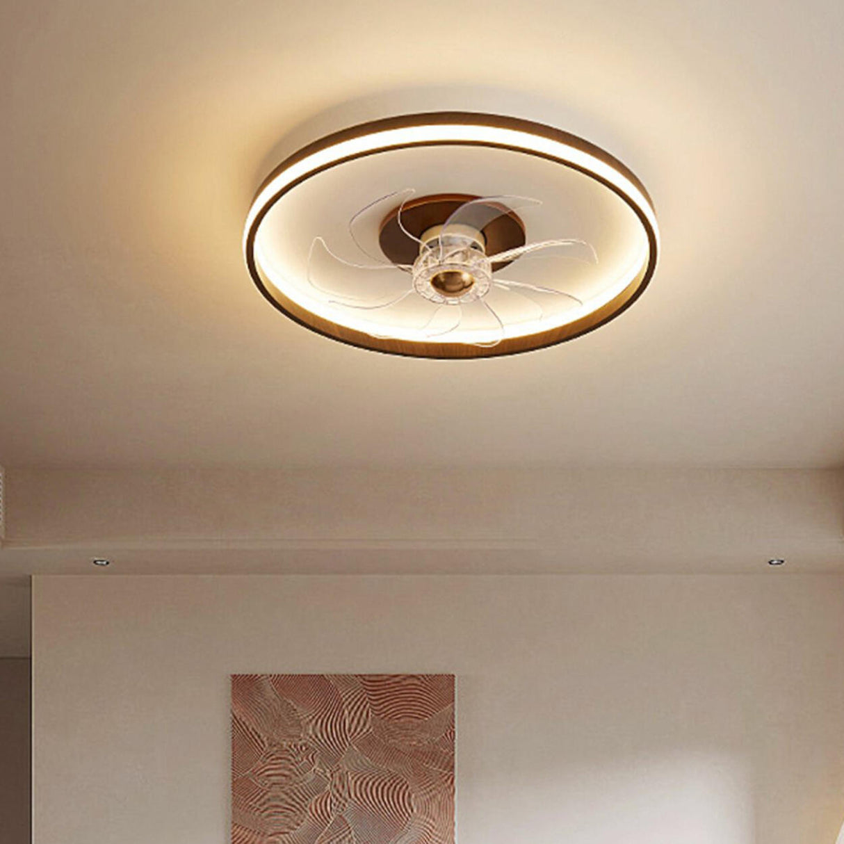 Modern Simple Circular Flush Ceiling Fan with Light Image - 16