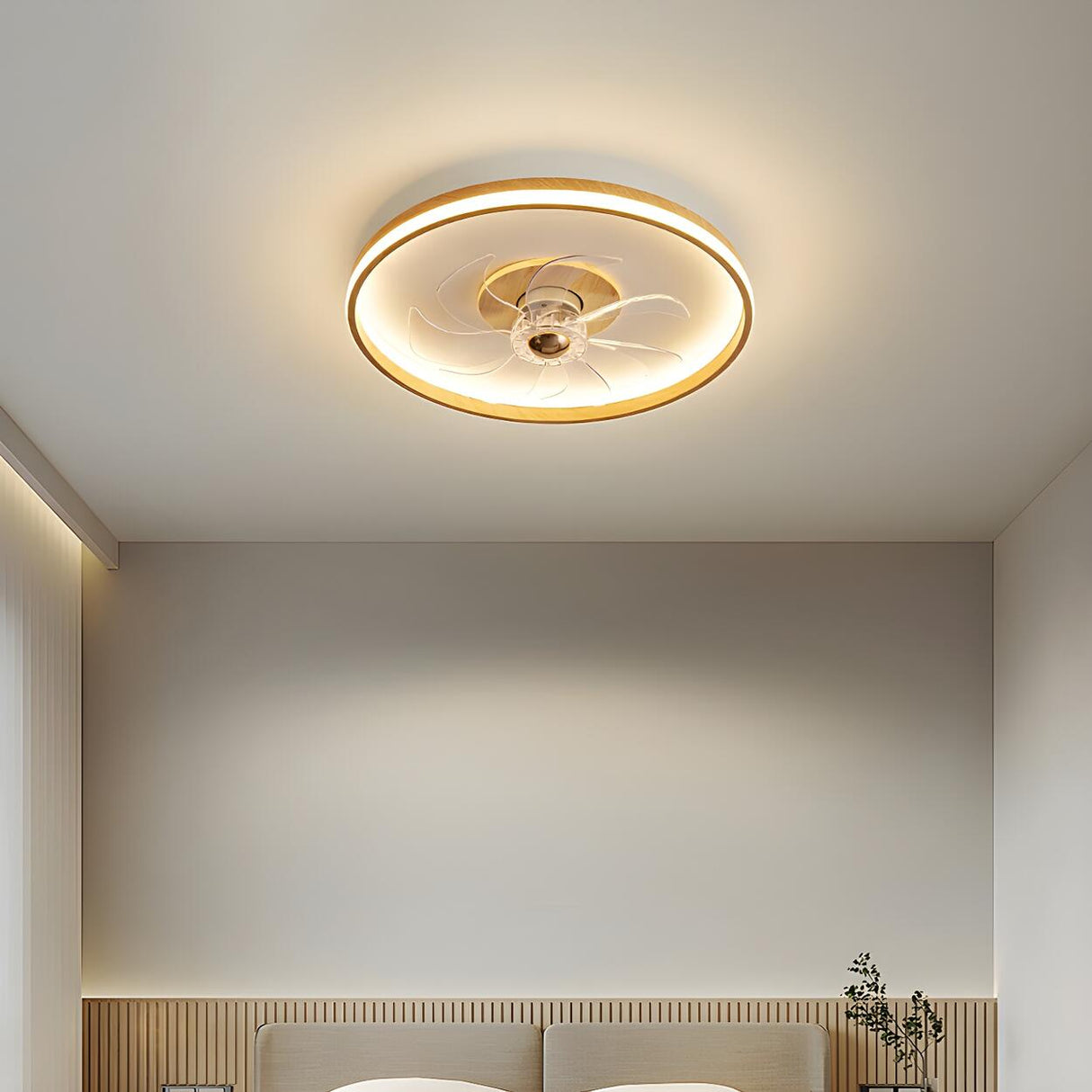 Modern Simple Circular Flush Ceiling Fan with Light Image - 3