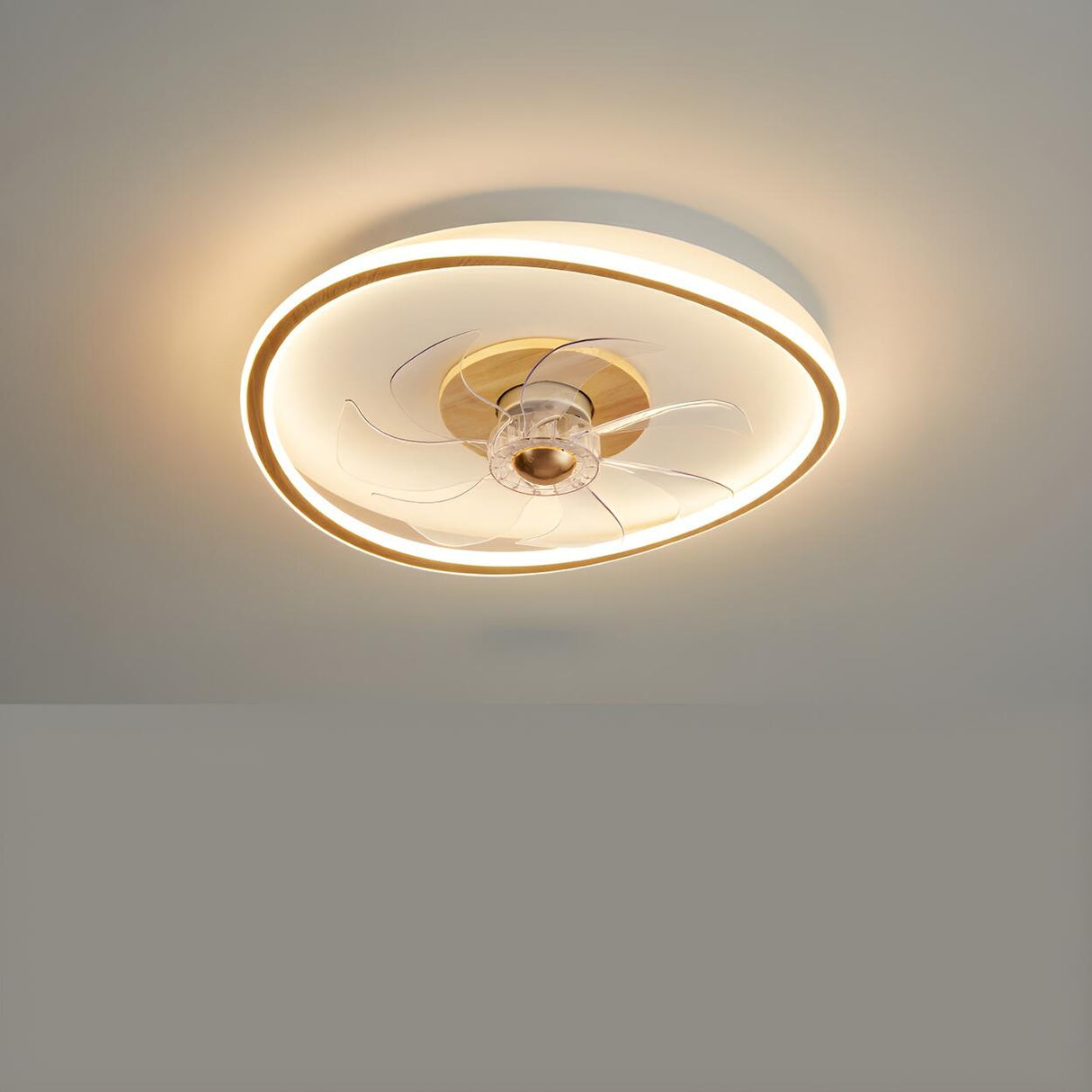 Modern Simple Circular Flush Ceiling Fan with Light Image - 9