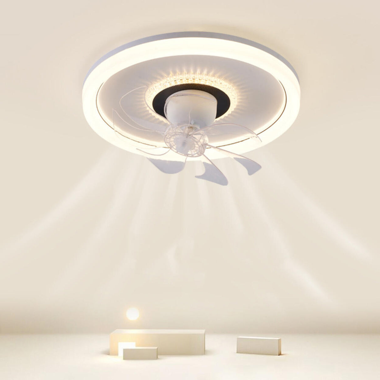 Modern Simple Clear 7 Blade Geometric Ceiling Fan Light Image - 1