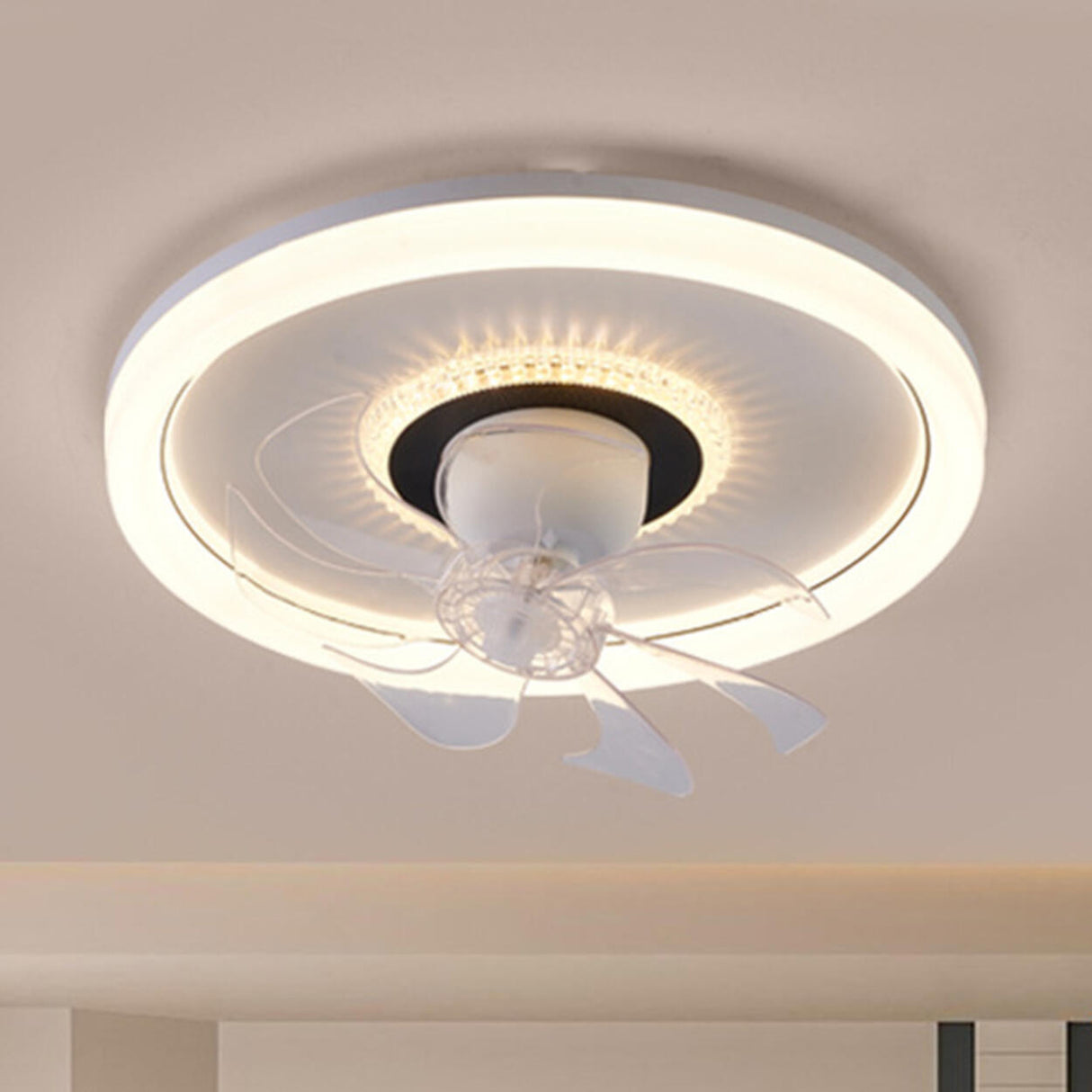 Modern Simple Clear 7 Blade Geometric Ceiling Fan Light Image - 2