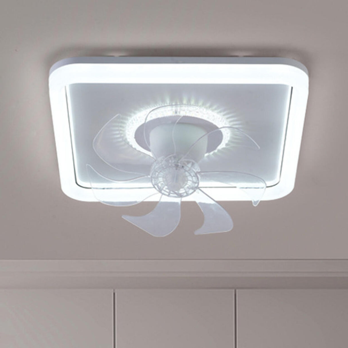 Modern Simple Clear 7 Blade Geometric Ceiling Fan Light Image - 5