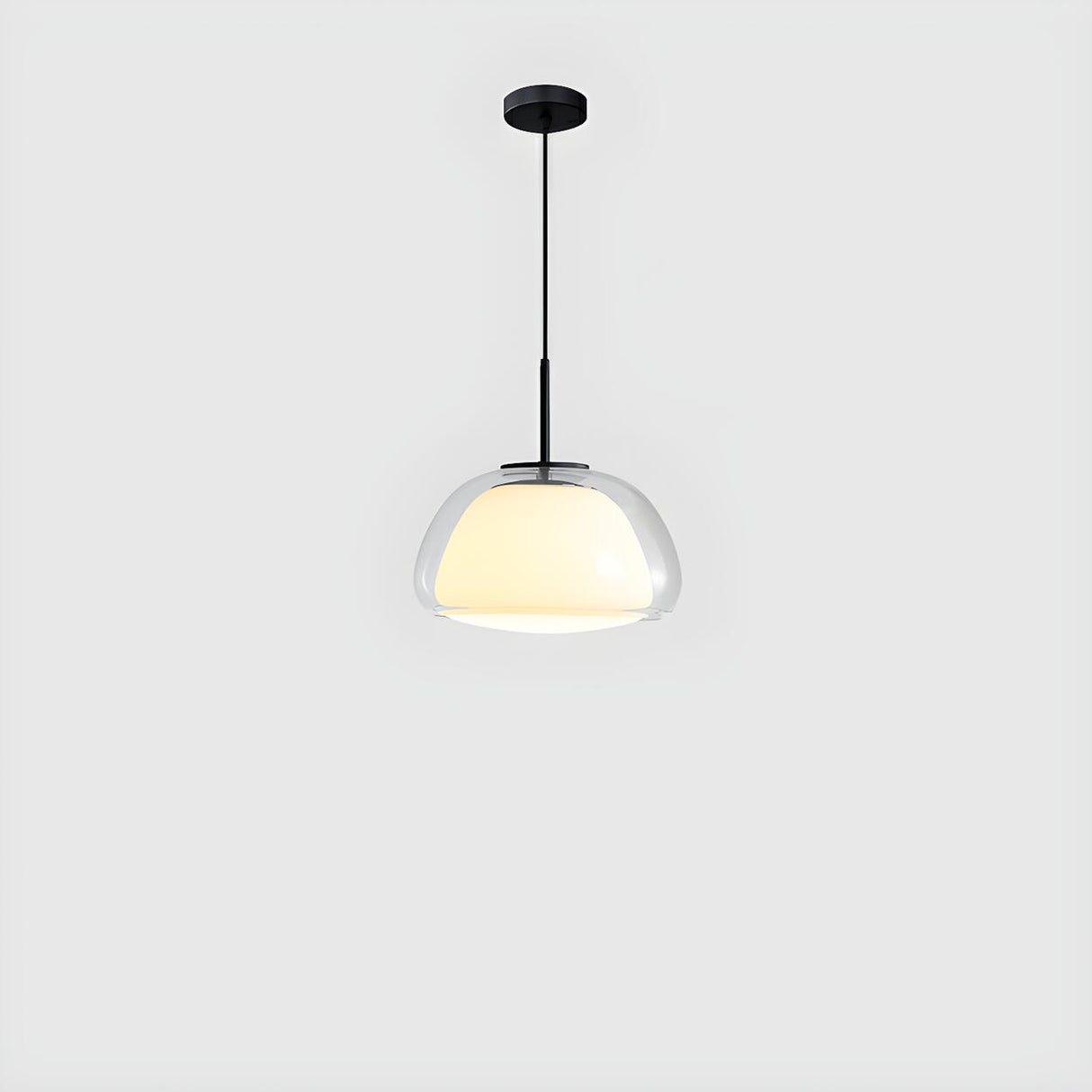 Modern Simple Clear Glass Drum Dining Room Pendant Light Image - 2