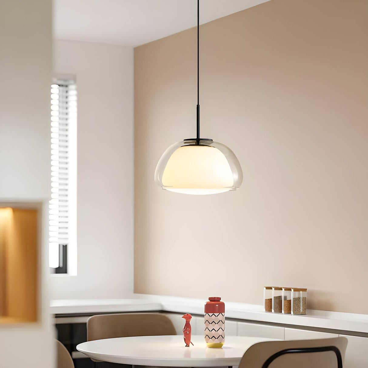 Modern Simple Clear Glass Drum Dining Room Pendant Light Image - 4