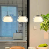 Modern Simple Clear Glass Drum Dining Room Pendant Light Image - 6