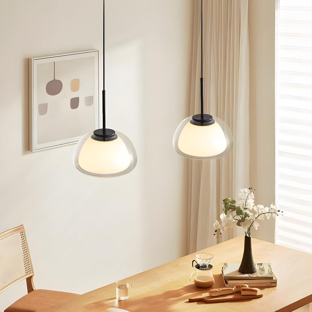 Modern Simple Clear Glass Drum Dining Room Pendant Light Image - 7