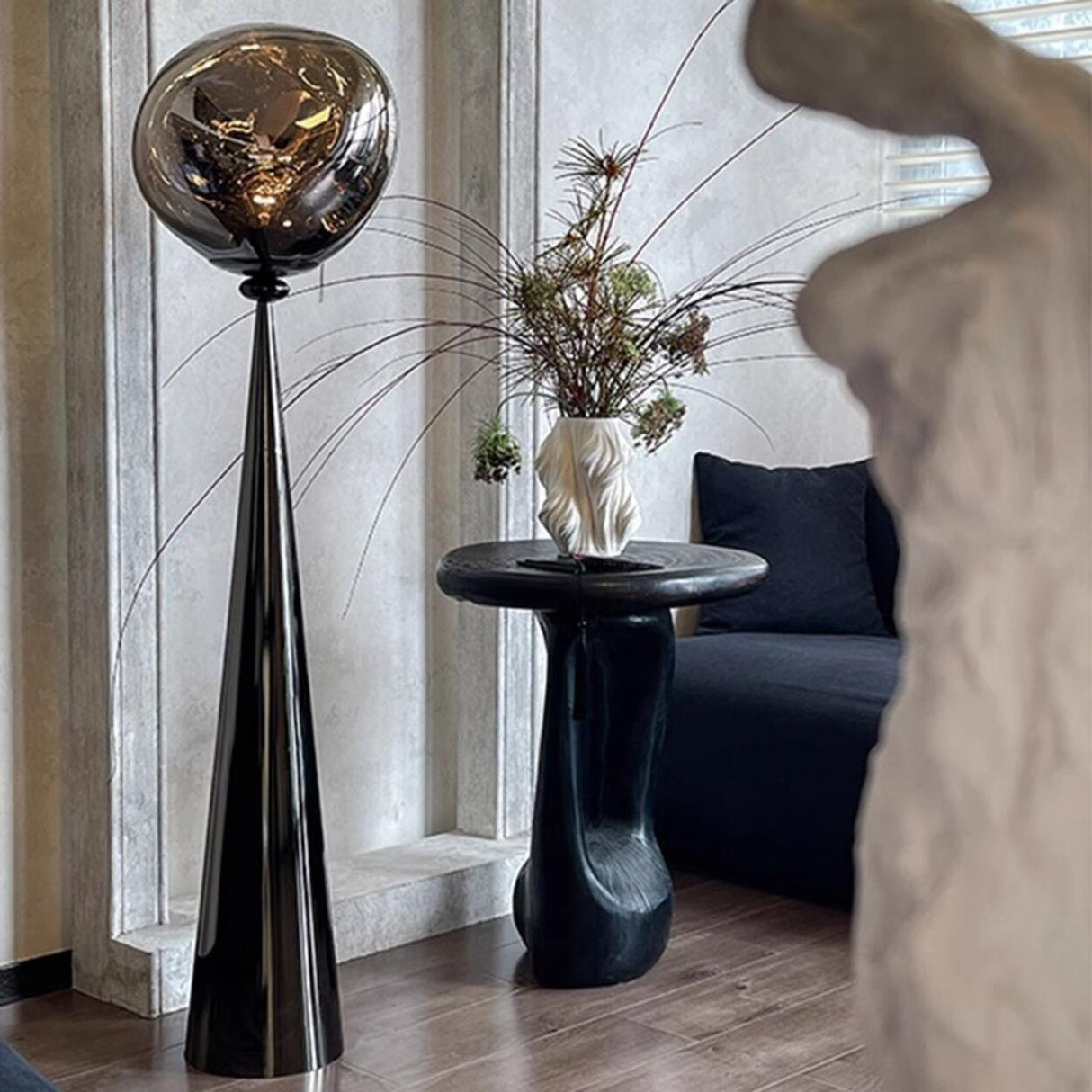 Modern Simple Column Sculptural Globe Floor Lamp Image - 1