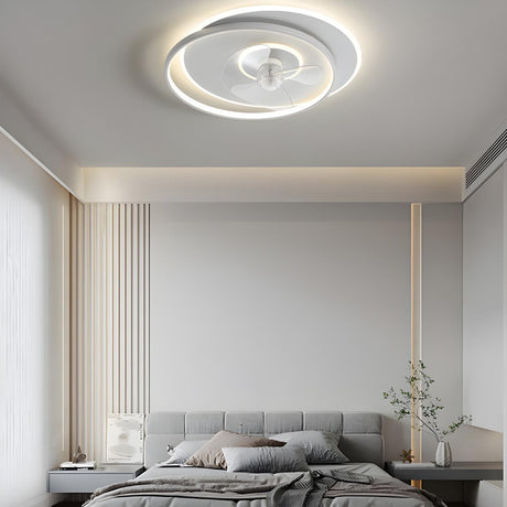 Modern Simple Flush Mount Circle Ceiling Fan with Light Image - 1