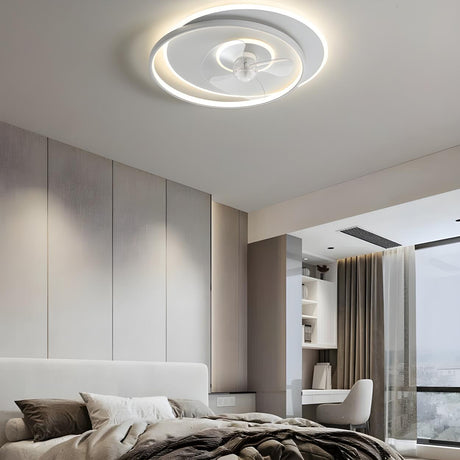 Modern Simple Flush Mount Circle Ceiling Fan with Light Image - 2