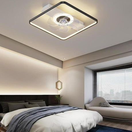 Modern Simple Geometric Frame Flush Ceiling Fan Light Image - 1