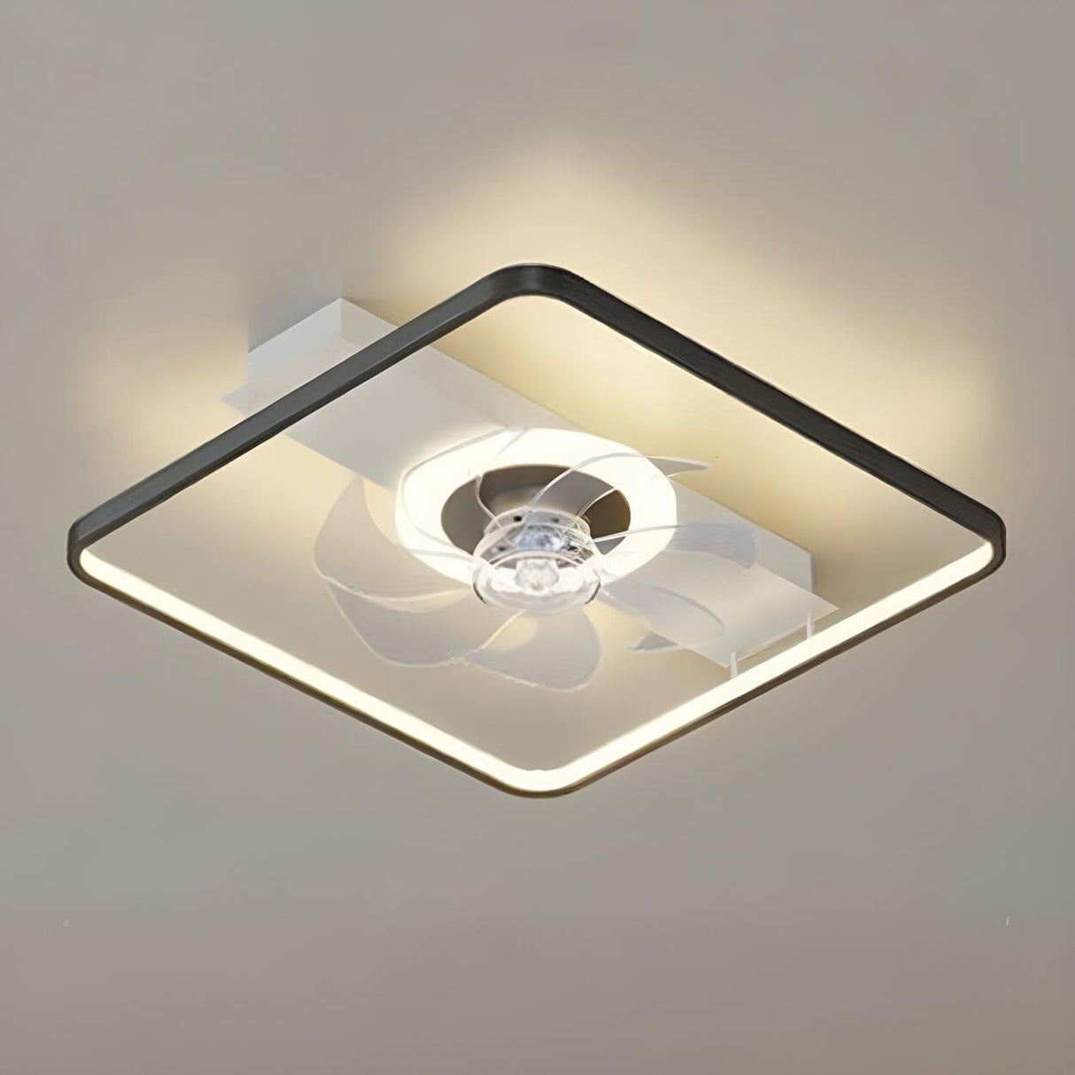 Modern Simple Geometric Frame Flush Ceiling Fan Light Image - 4