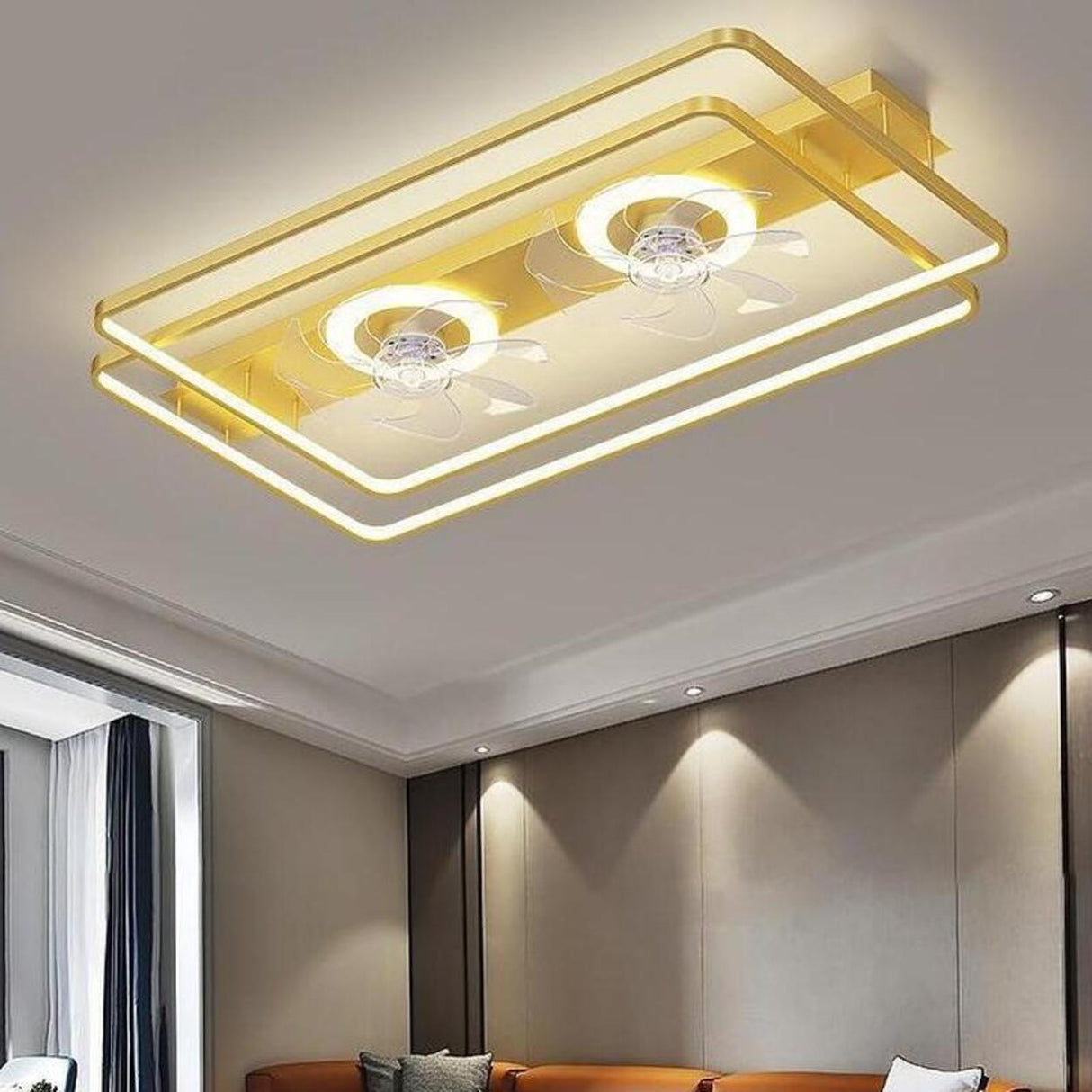 Modern Simple Geometric Frame Flush Ceiling Fan Light Image - 5