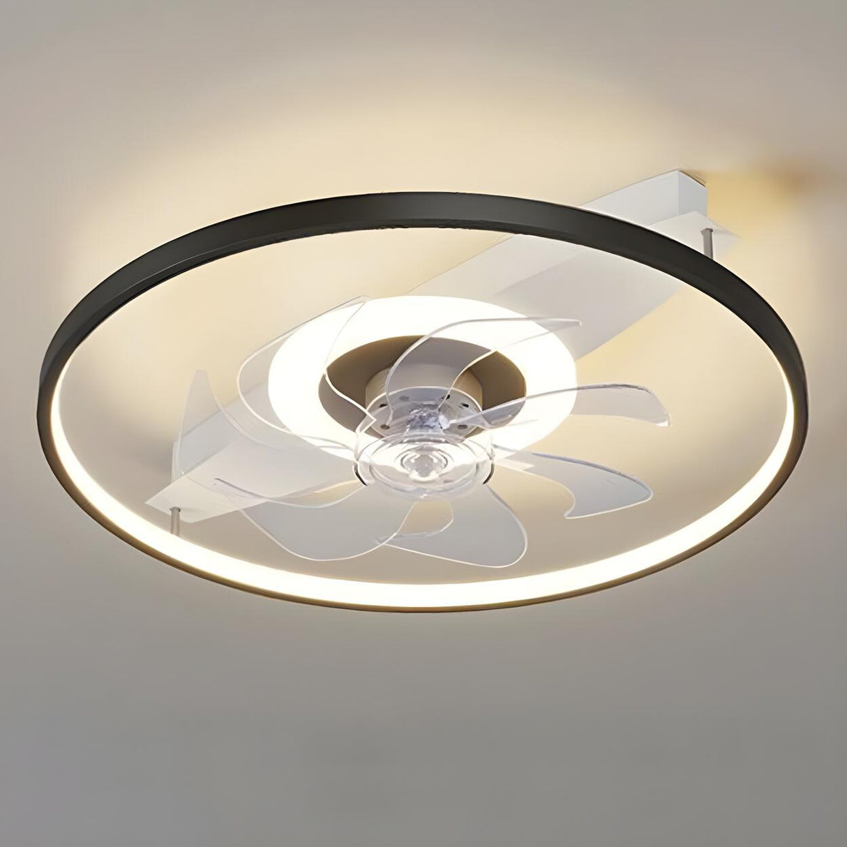 Modern Simple Geometric Frame Flush Ceiling Fan Light Image - 6