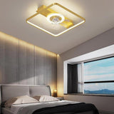 Modern Simple Geometric Frame Flush Ceiling Fan Light Image - 7