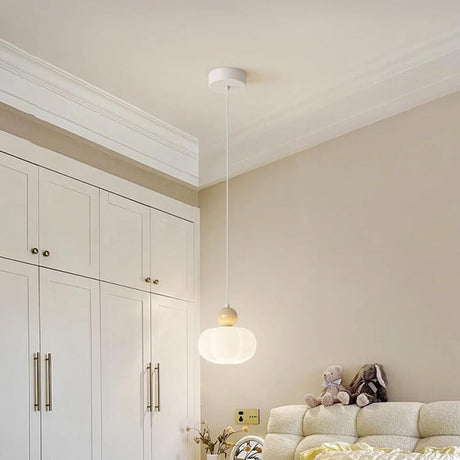 Modern Simple Globe White Pendant Light Bedroom Image - 2