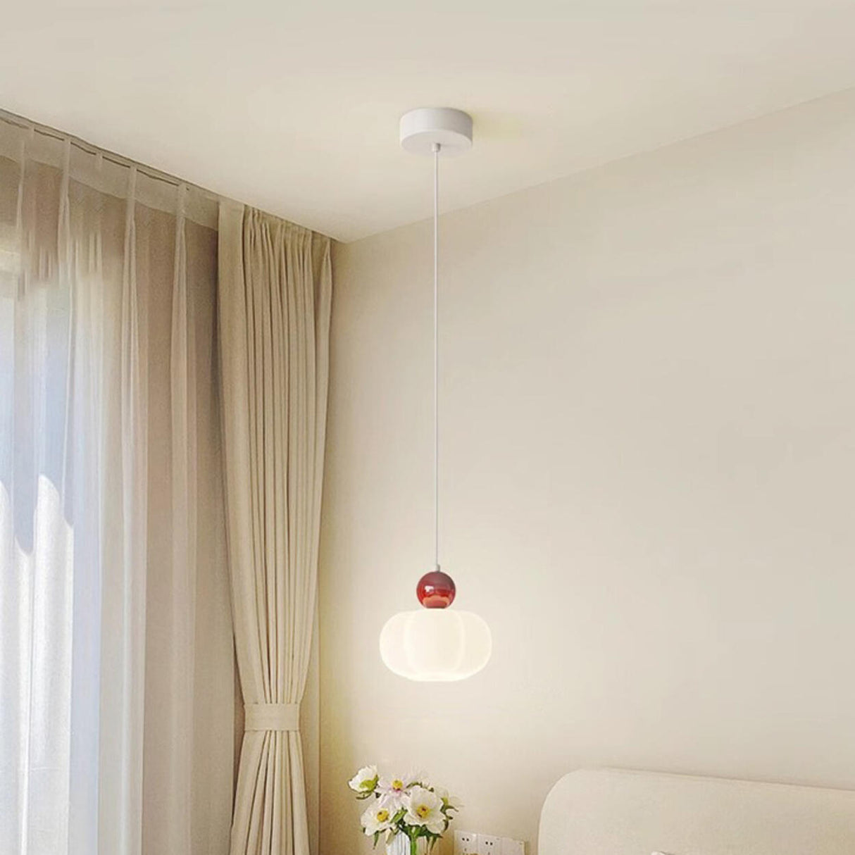 Modern Simple Globe White Pendant Light Bedroom Image - 3