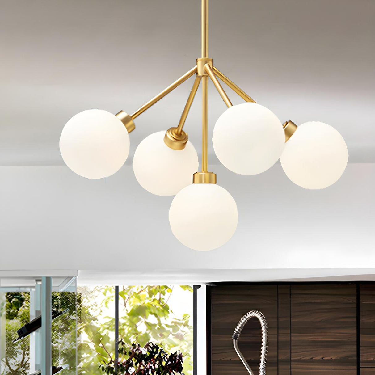 Modern Simple Gold Milk Frosted Glass Globe Chandelier Image - 1