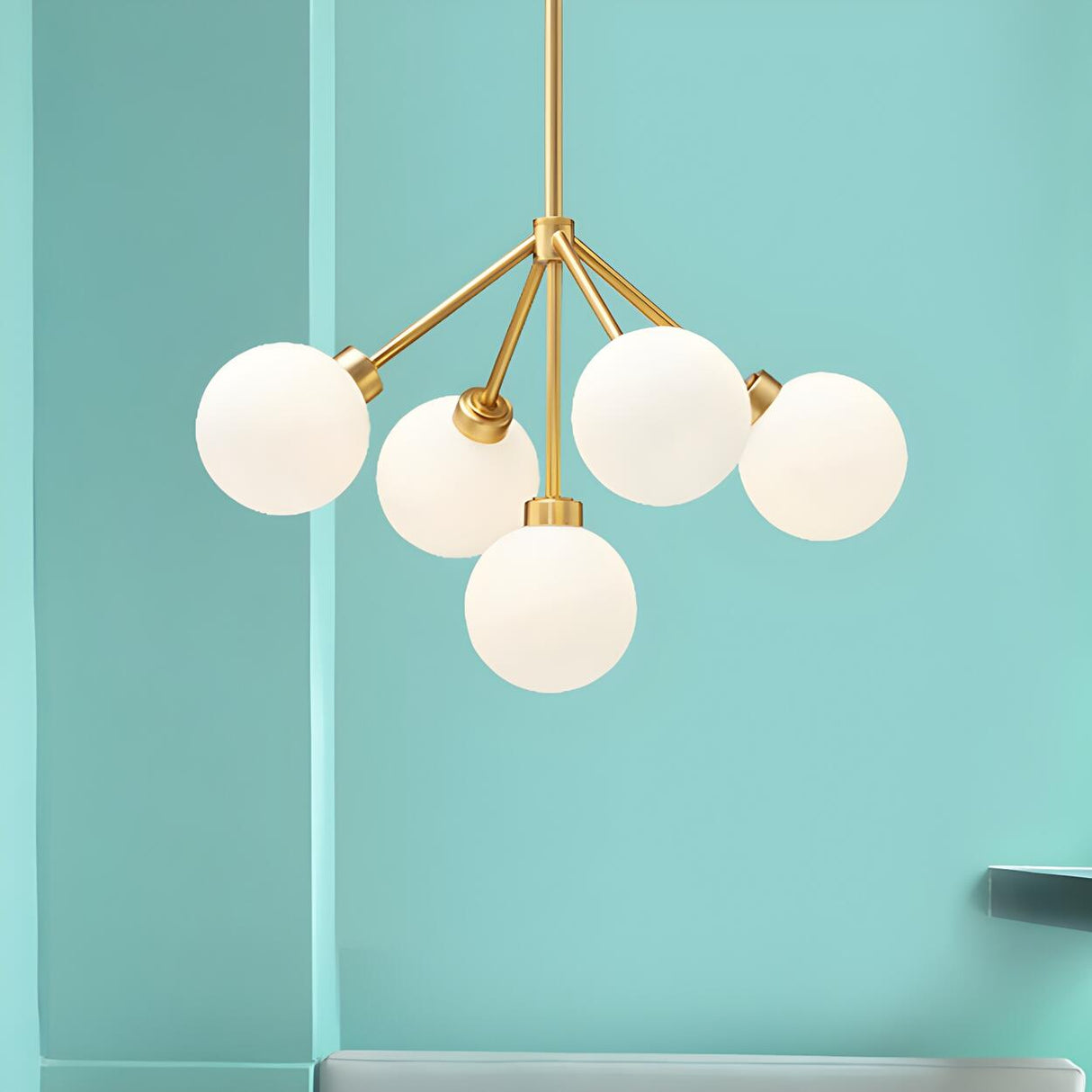 Modern Simple Gold Milk Frosted Glass Globe Chandelier Image - 2