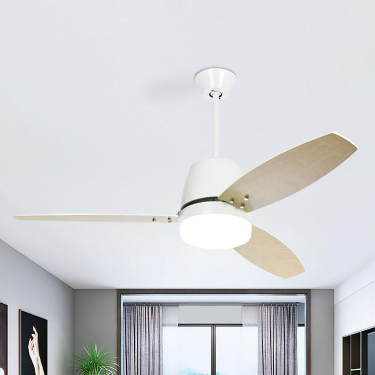 Modern Simple Living Room 3 Blade Ceiling Fan Light Image - 1