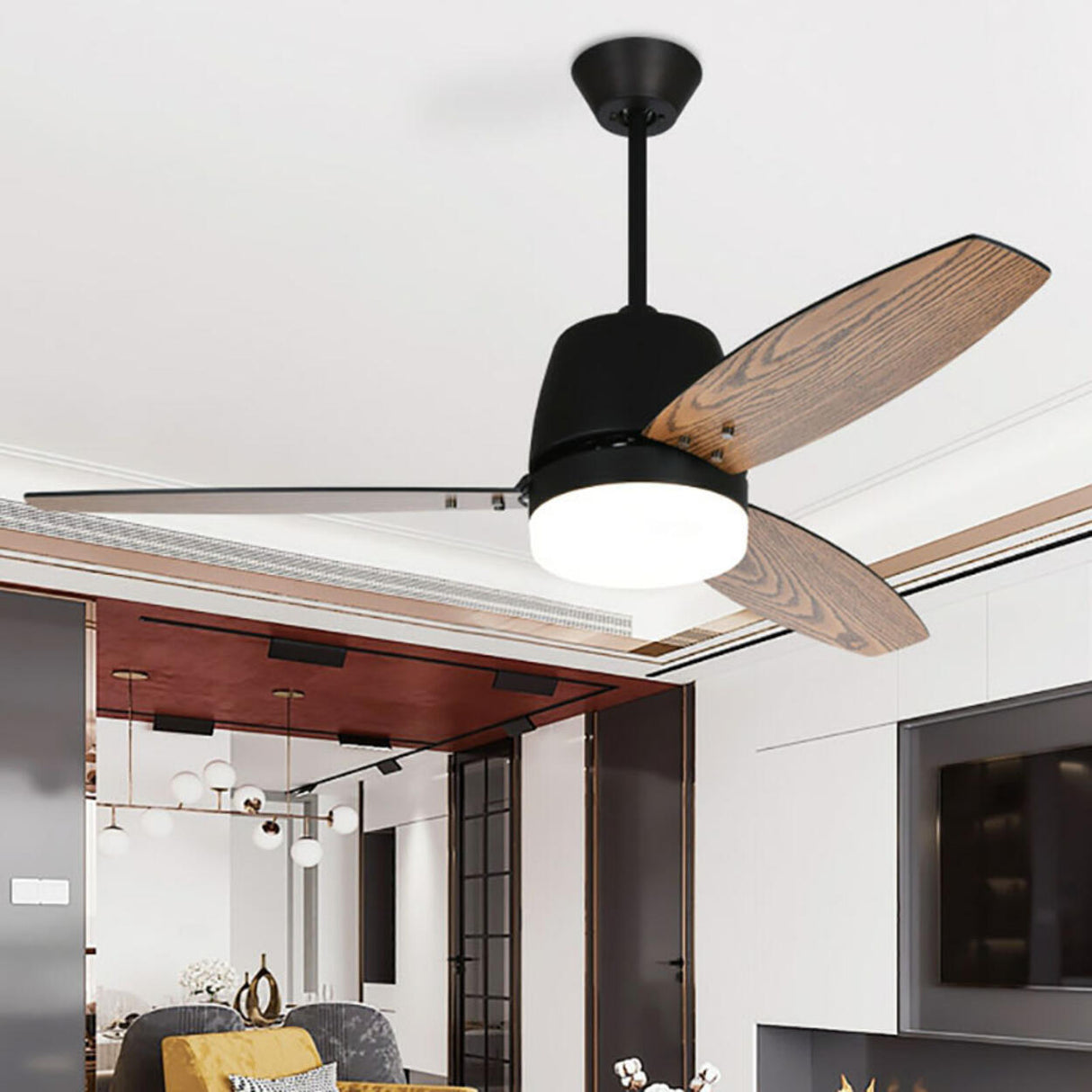 Modern Simple Living Room 3 Blade Ceiling Fan Light Image - 2