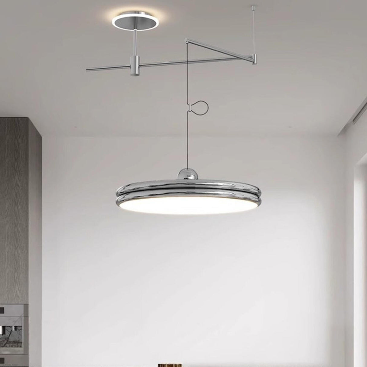  Modern Simple Metal LED Pendant Light Adjustable Height Image - 6